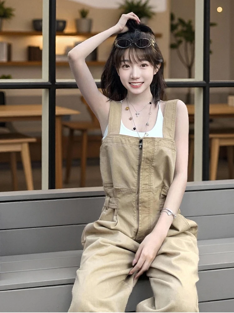 

Женские летние брюки-комбинезон FUYAN цвета хаки, новинка 2025 года, универсальные, прямые, облегающие, с высокой талией, для работы и повседневной носки