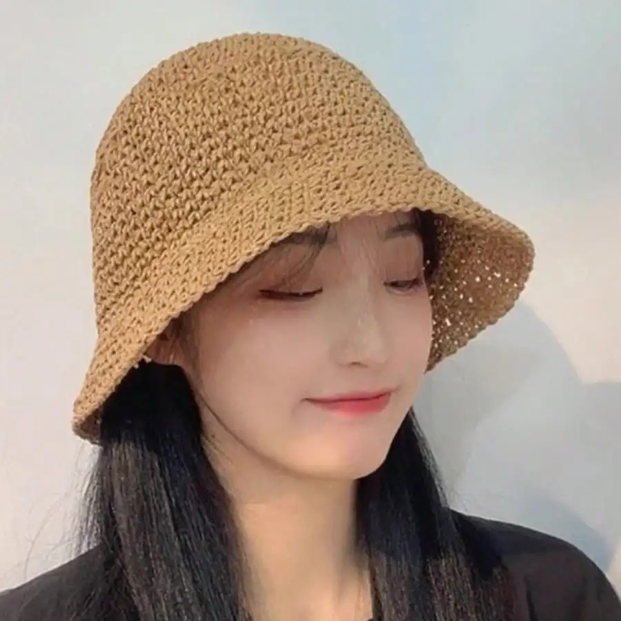 Classic Straw Braid Hat, Women's Beach Sun Hat, Versatile Bucket Hat, UV Protection, Spring/Summer Vacay Vibes Vacaciones Relax