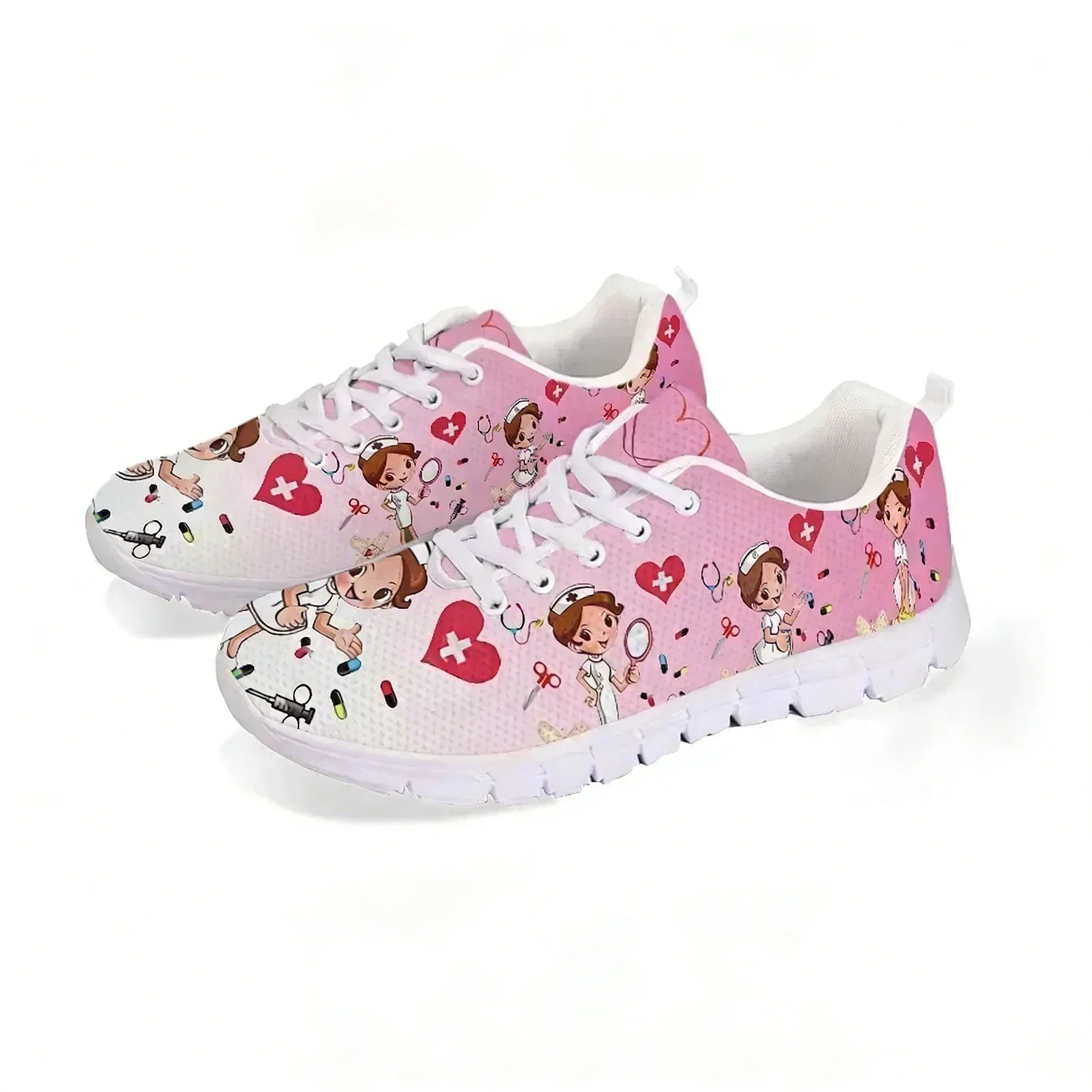 

Pink Nursing Shoes Ladies Flats Sneakers Cute Cartoon Nurse/Doctor Brand Design AF Mesh Lightweight Female Footwear