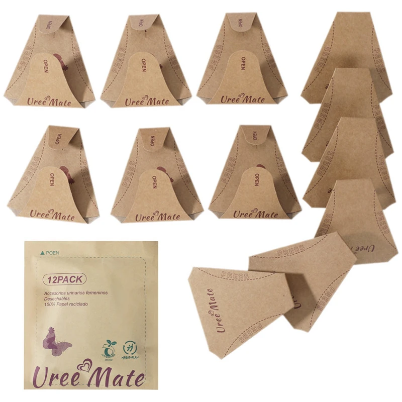 

12 шт. одноразовый бумажный писсуар для туалета, женское устройство для мочеиспускания, воронка для писсуара, наружная чашка для мочи, водонепроницаемая стоячая воронка для мочи