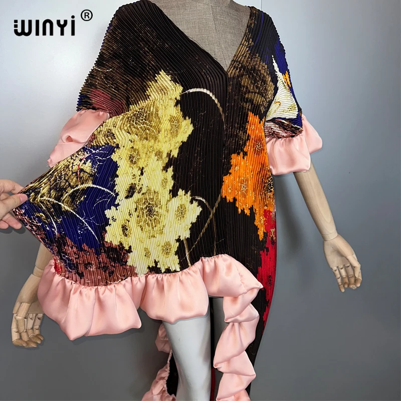 WINYI Summer Pleated dress Irregular dress Loose boho robe Maxi Long Femme Vestidos holiday Elegant evening dress abaya