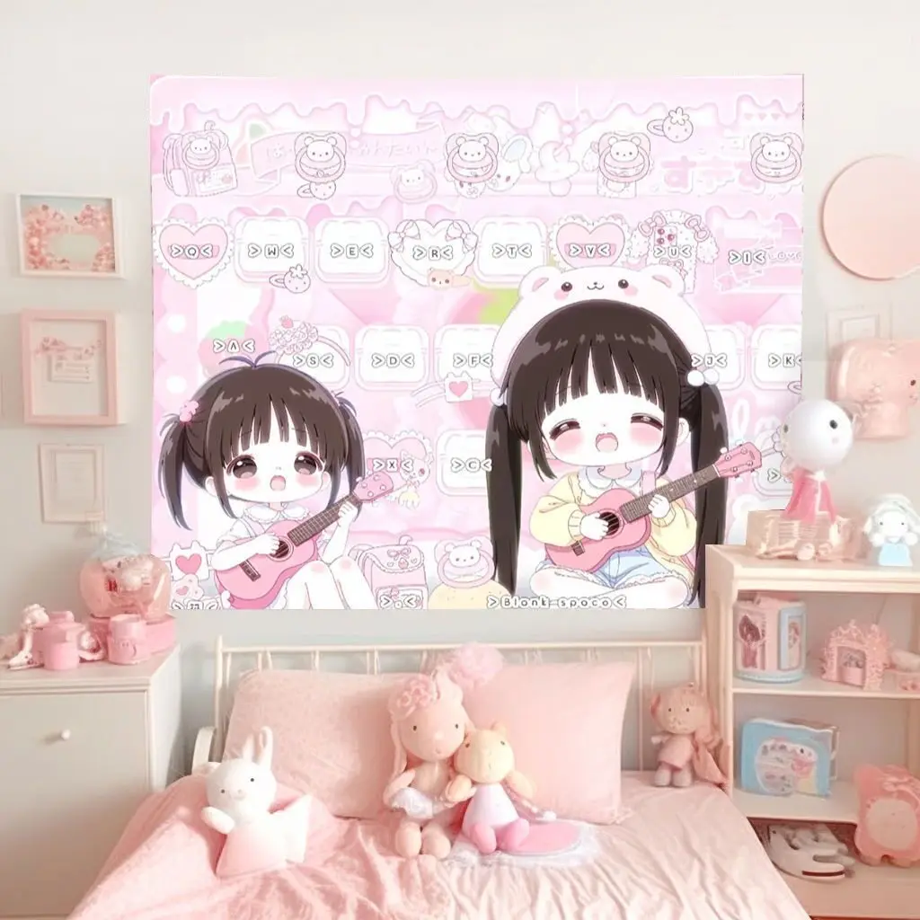 Cute Girl Adorable Style Tapestry Decor for Dormitory Bedroom Walls Ambient Background Cloth for Live Streaming in Rental Room