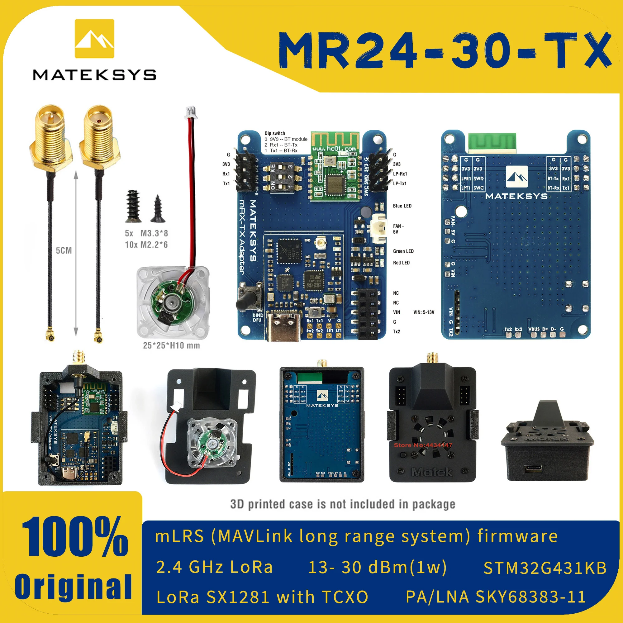 MATEK MATEKSYS MR24-30-TX MLRS MAVLINK 2.4GHZ TX MODULE KIT 2.4G LoRa 30 dBm RF power For Long Range Rc Model