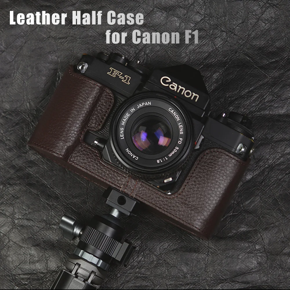 Handmade Genuine Leather Half Case Film Camera Protective Case Leather Camera Half Case Leash Camera Strap For Canon F1 ﻿Case