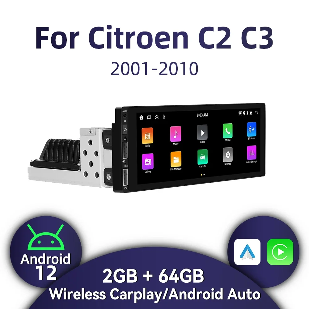 

1 Din Android Radio for Citroen C2 C3 2001-2010 Carplay Autoradio Android Auto 6.86" Stereo Car Multimedia Head Unit GPS BT WIFI
