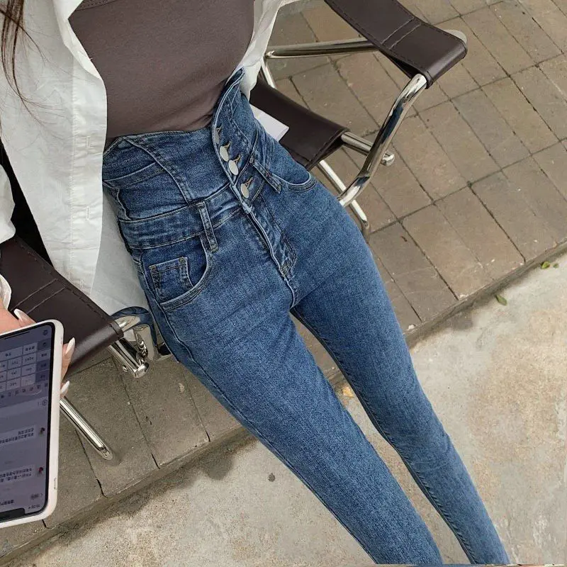 

2023 New Blue Women Elastic Push Up Jeans High Waist Shaping Pencil Pants Slim Skinny Jeans Jeggings Sexy Leggings For Fitness