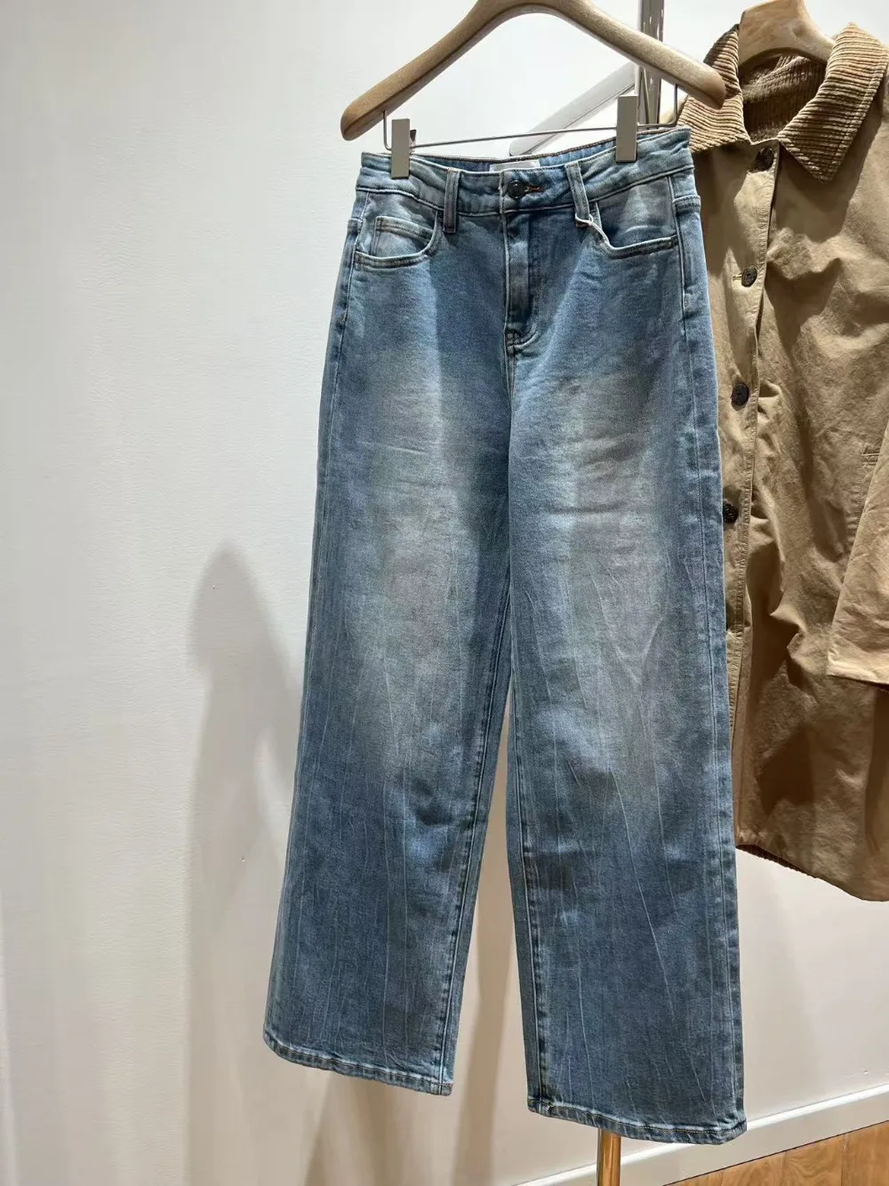 Autumn and Winter New Blue Pants Loose Straight Wide-leg Jeans