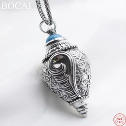 BOCAI S925 Sterling Silver Charms Pendants for Women Men New Fashion Conch Shaped Buddha Statue Turquoise Jewelry