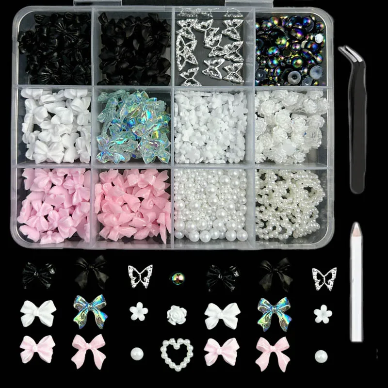 樹脂製のマニキュアアクセサリー,芸術的な工芸品,混合弓,愛の真珠,星,愛らしい,ランダム,1箱