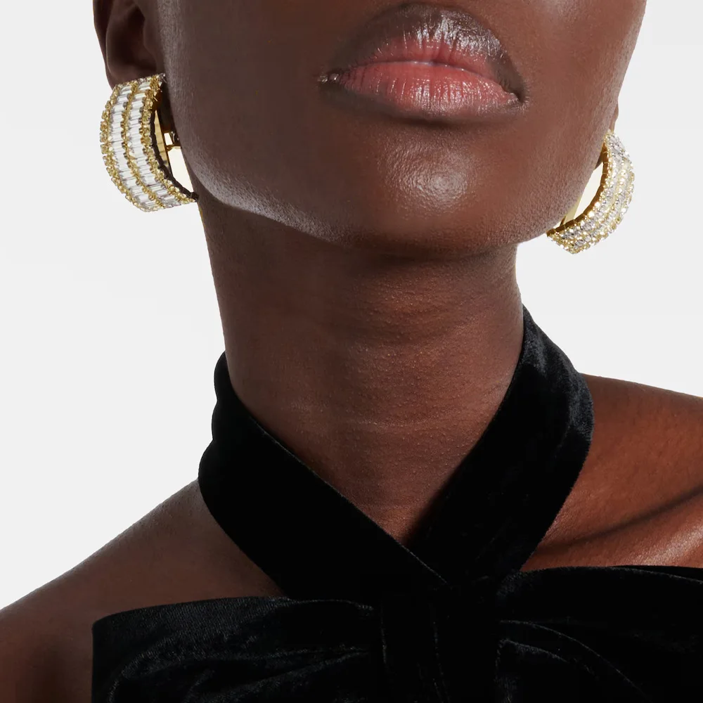 

Elegant Crystal Stepped Round Zircon Clip Earrings No Piercing for Women Geometric Rhinestone Ear Clip Earrings Wedding Jewelry