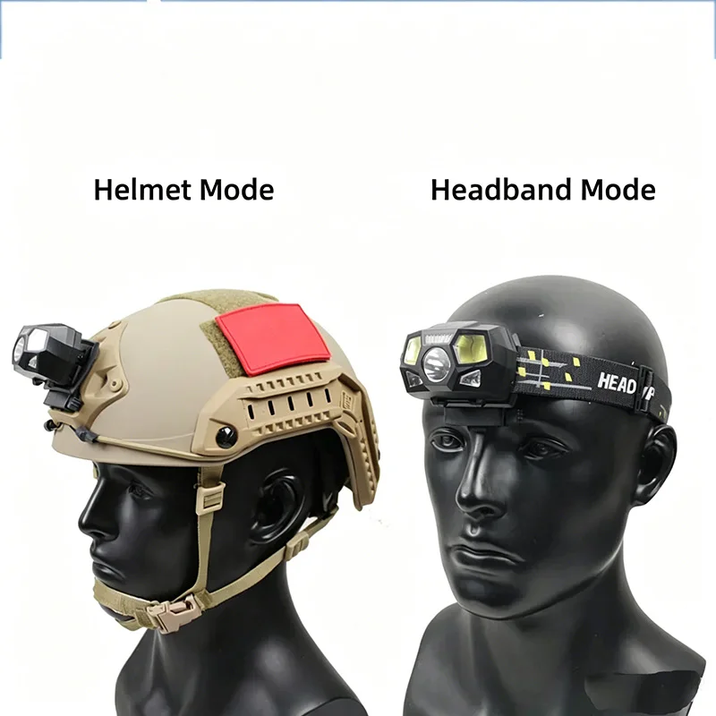 Light Tactical FAST Helmet Mount Headlamp Waterproof Multi-position Adjustable XPE COB Strong Beam USB Charging Lamp