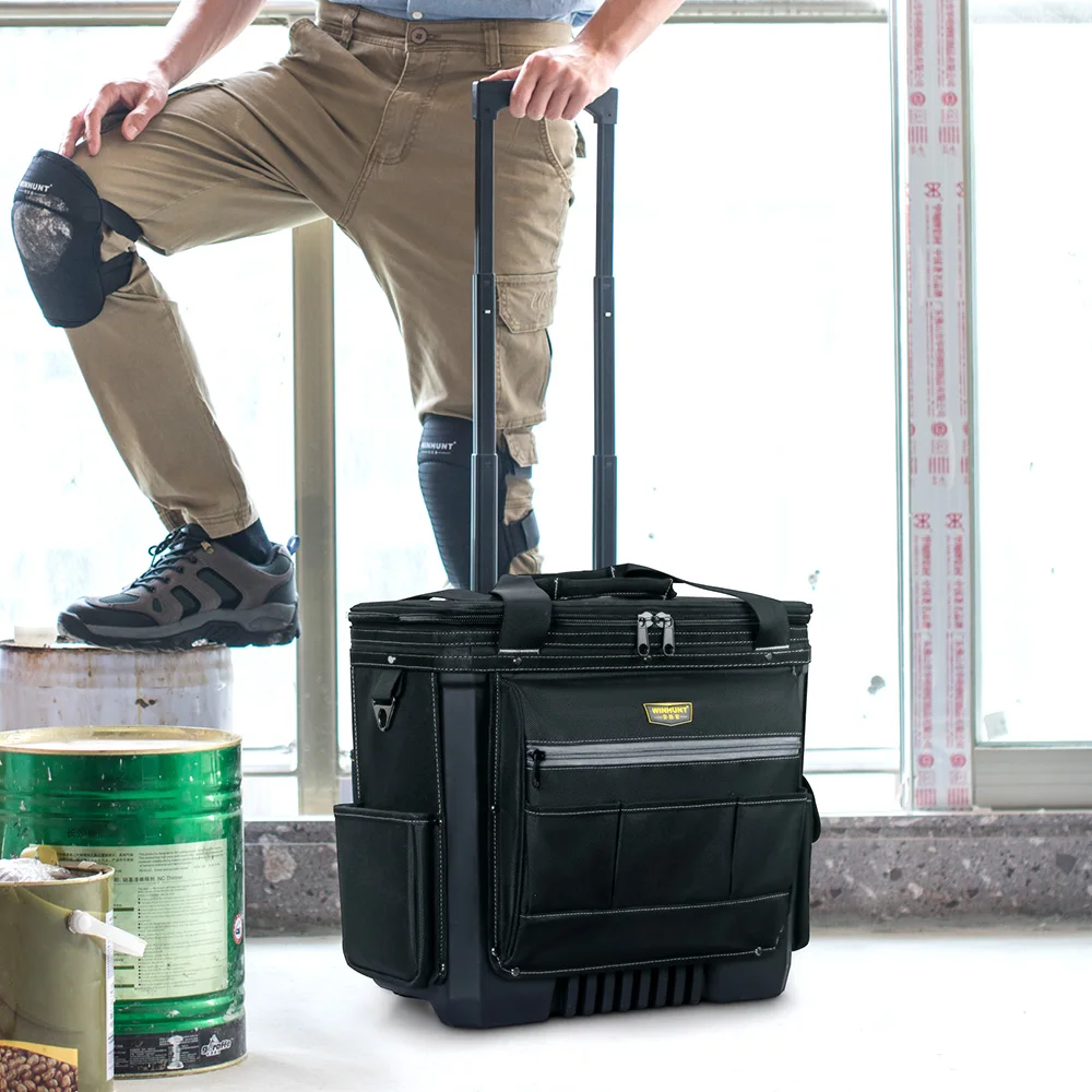 

Rolling Tool Bag, Oxford Fabric Material Telescoping Handle, for Electrician Tool Organization Electrician Tool Organization