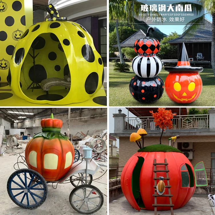 Grote Outdoor Halloween Decoraties Pompoen Ornamenten Glasvezel Sculptuur Model Gesimuleerd Themapark Landschap Gemaakt Van Hars