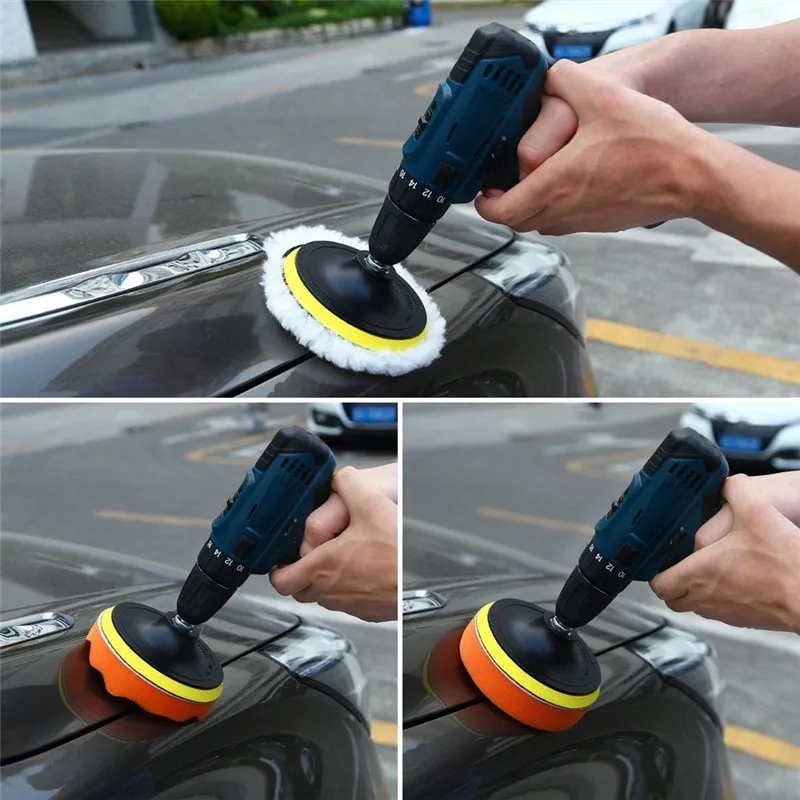 9 Buah 3/4/5/6/7 Inci Kit Bantalan Poles Mobil Spons Bersih Bantalan Waxing 10/14 Benang Bola Wol Alas Penyangga Otomatis Perawatan Perbaikan Mobil