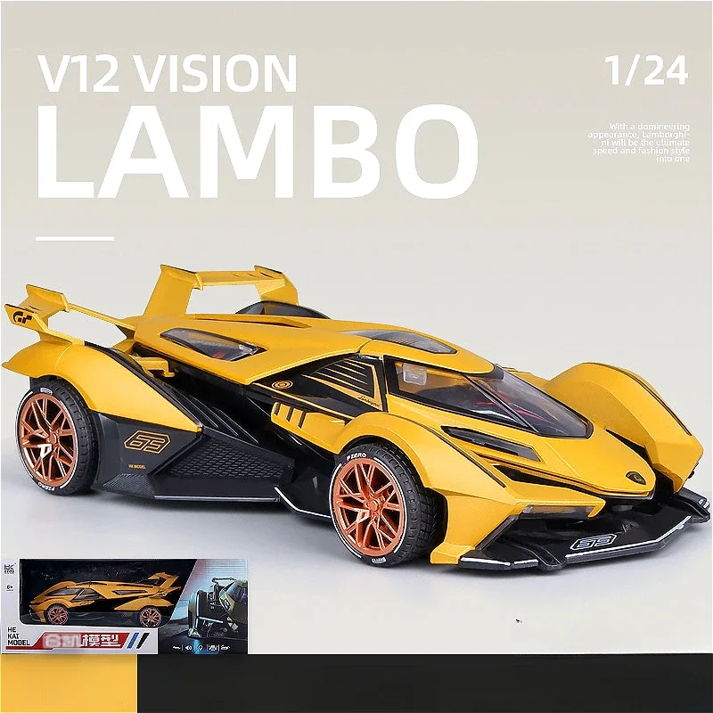 

1:24 Lamborghini V12 VISION GT литой автомобиль из сплава со звуком и фотографией, коллекция детских игрушек, хобби, подарки для мальчиков, дети