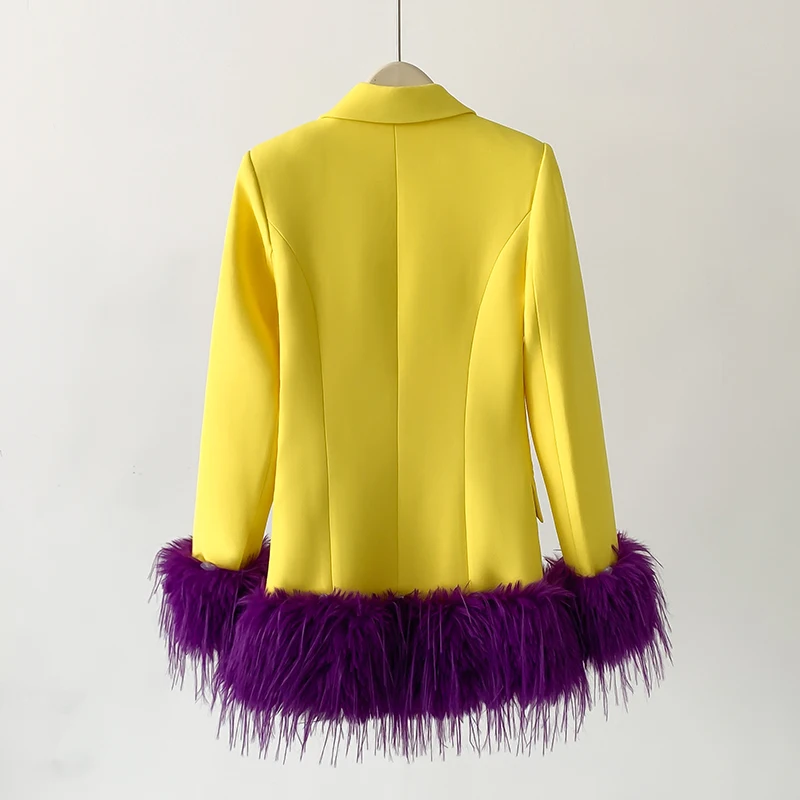 Yellow Dress Blazer Suits Purple Artificial Furffly Fashionable Luxury Jacket Fluff Is Removable Office Business Wear Blazers