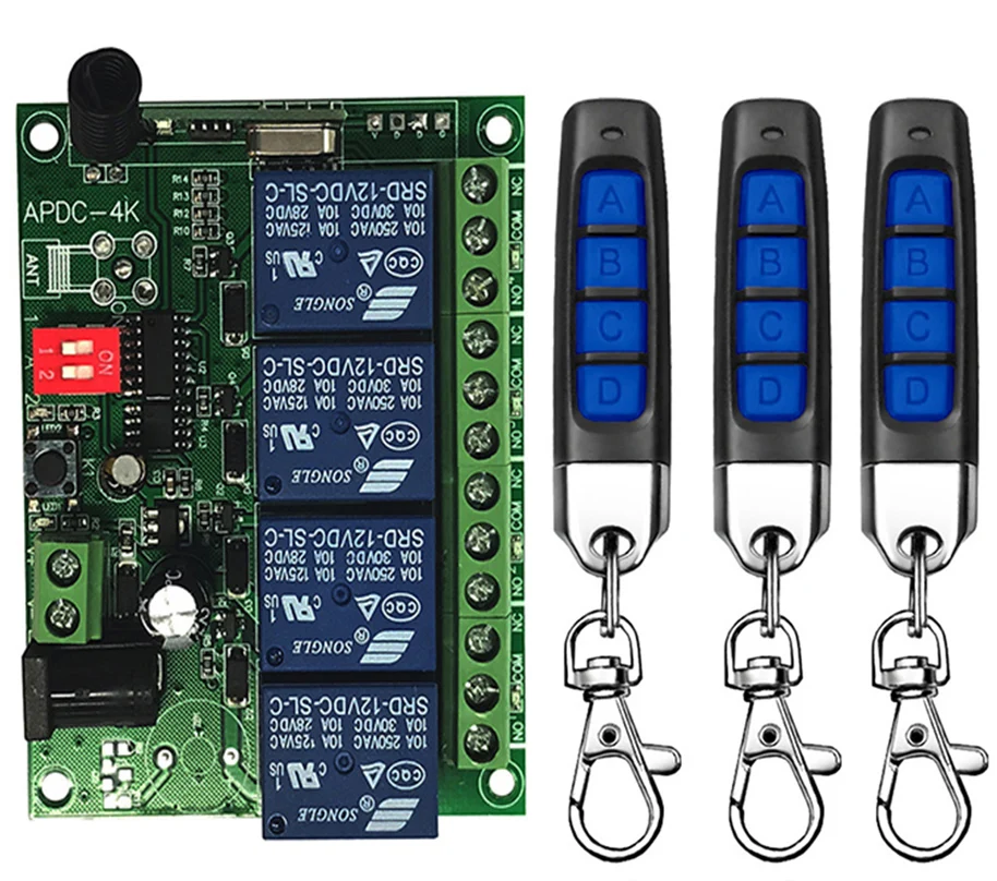 Inteligentny wiele DC 12V 24V 10A 433MHz 4CH 4 kanałowy bezprzewodowy przekaźnik RF pilot zdalnego sterowania odbiornik z przełącznikiem + nadajnik