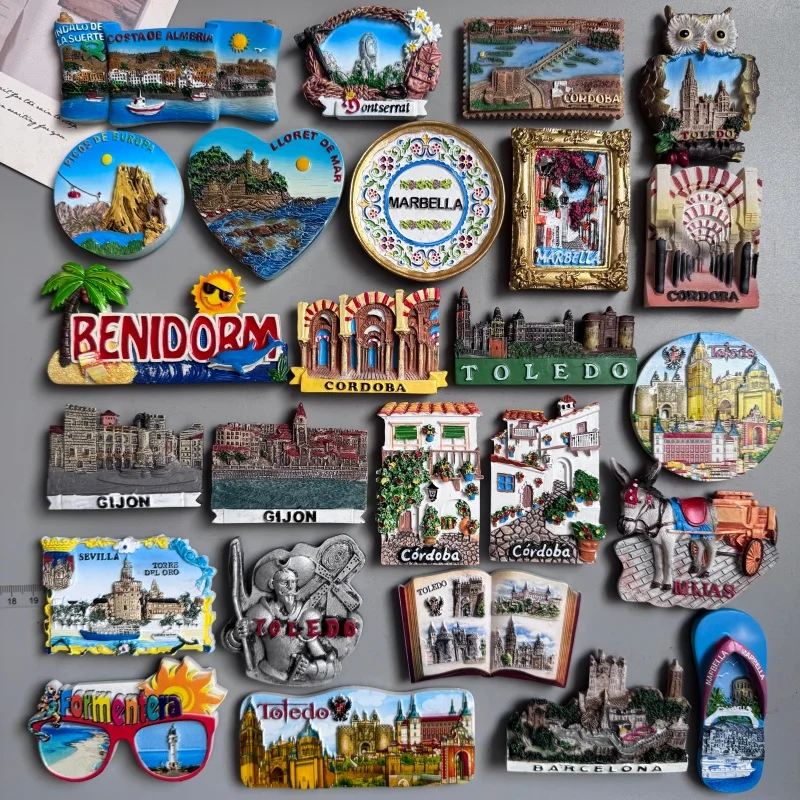 Spain Fridge Magnets Cordoba Marbella Toledo Sevilla Montserrat Gijon LLORET Toledo Benidorm Magnet Refrigerator Sticker Gifts