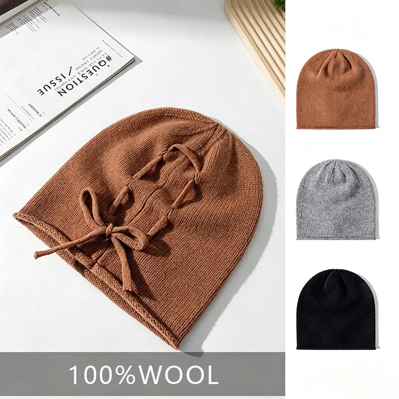 100% Pure Wool Slouchy Beanie for Men Women Wind Resistant Foldable Knit Dome Hat Casual Warm Commuter Winter Cap