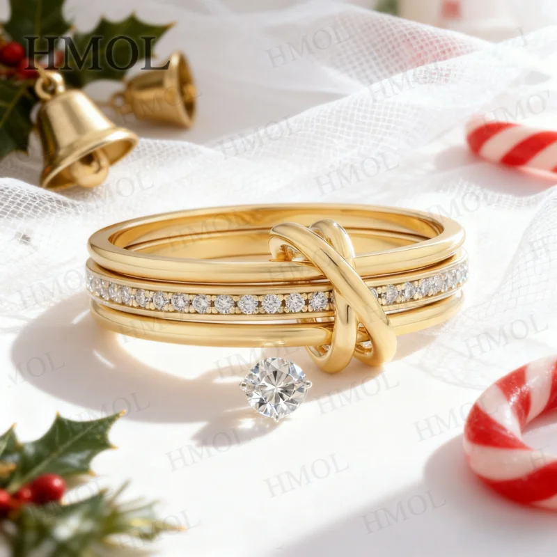 

Custom Ring 1mm Round Moissanite 925 Silver Plated Three-Layer Stacked "X"-Shaped Ring Exclusively For Christmas Gifts