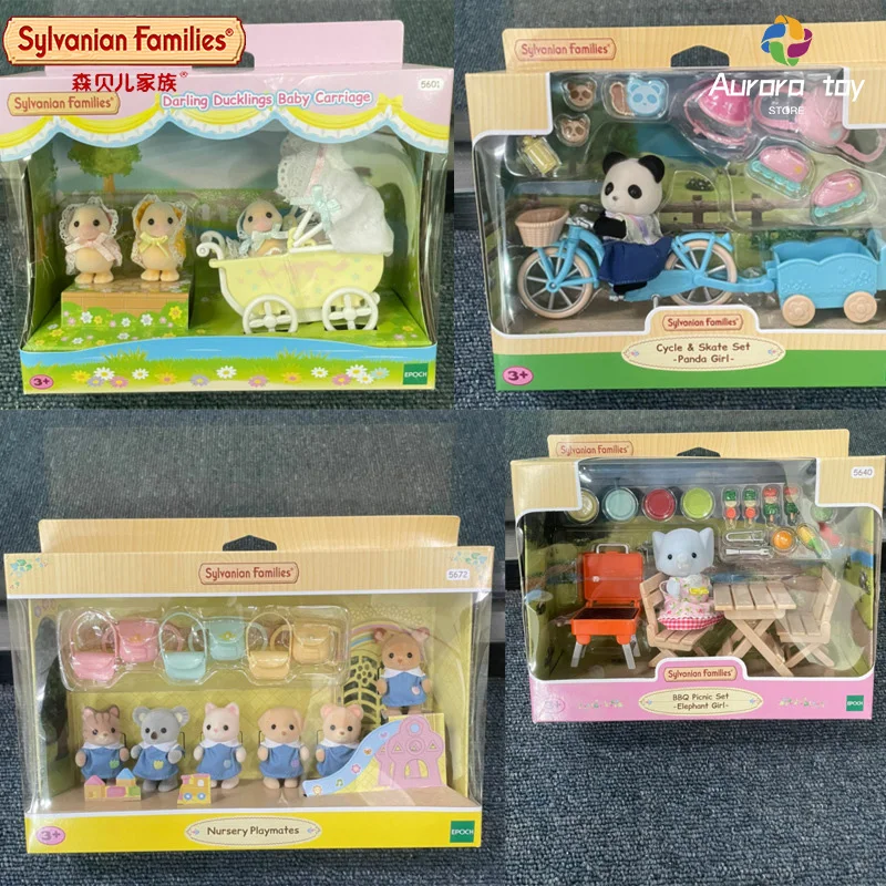 Sylvanian Families Anime Figurine Kindergarten Friends Elephant Duck Baby Panda Barbecue Kawaii Cute Birthday Gift Children Toys