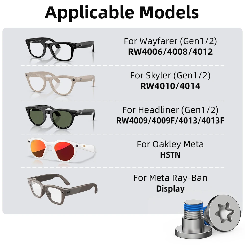HIBLOKS Juego de destornilladores y tornillos para Ray-Ban Meta Wayfarer/Skyler/Headliner (Gen1/2) y accesorios para gafas Oakley Meta HSTN AI