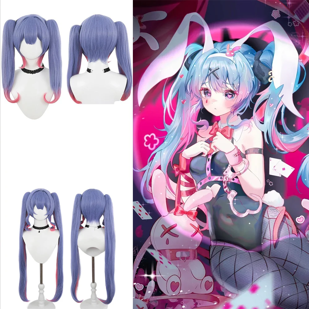 

High-Quality Anime Miku Rabbit Hole Cosplay Synthetic Hair Blue And Pink Gradient Halloween Party Women's Wig Heat-Resistant