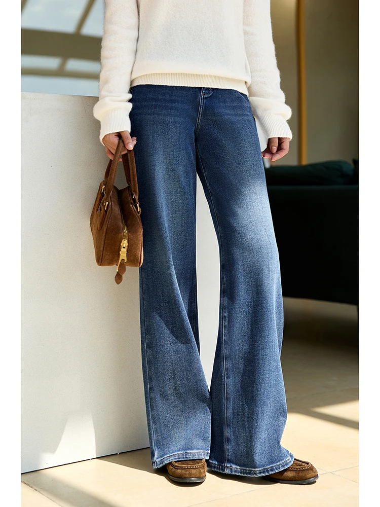 

Теплые джинсы прямого кроя на флисовой подкладке с высокой талией, из хлопкового денима, эластичные, женские брюки, удобная посадка, для осеннего сезона, для повседневной носки