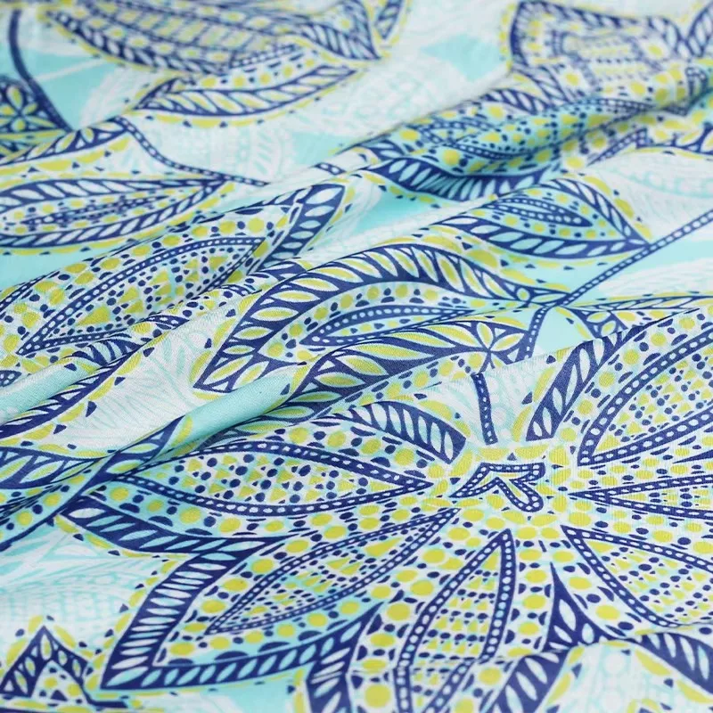 

Red Raspberry True silk cotton blue large leaf flower Fabrics Garment Material Summer Women Dress Sewing DIY Cloth Freeshipping