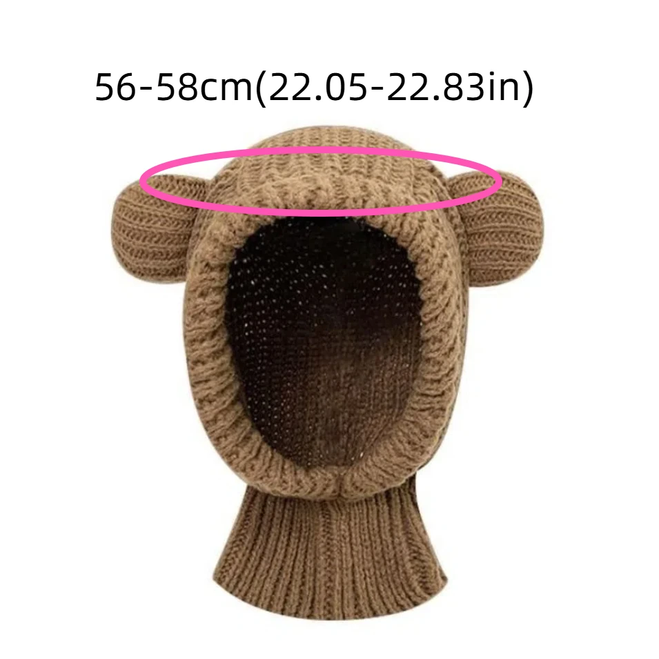 Korean Style Bear Ear Balaclava Hat Solid Color Outdoor Knit Hooded Beanie Hat Skiing Cycling Warm Winter Pullover Helmet Cap