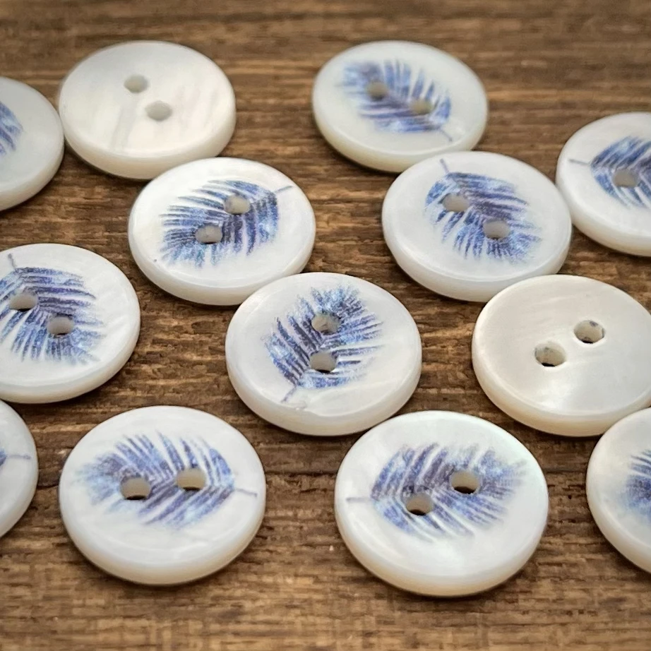 Botões de Pena Natural Pearl River com Estampa de Olho Fofo para Camisas, Acessórios DIY para Costura e Artesanato em Casa