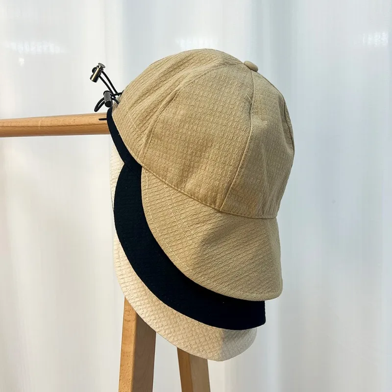 Fashion Vacation Sun Cap Waffle Fisherman Cap Foldable Adjustable Drawstring Anti-UV Wide Brim Trendy Sunshade Hat for Women