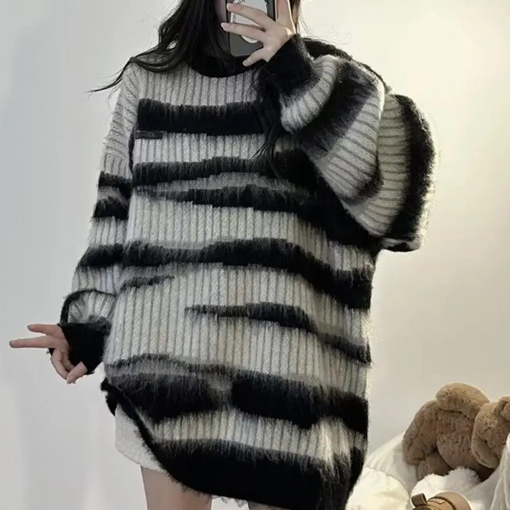 

Unisex Striped Sweater Top Long Sleeve Winter Warm Couple Oversize Pullover Top Sweater sueteres para hombre