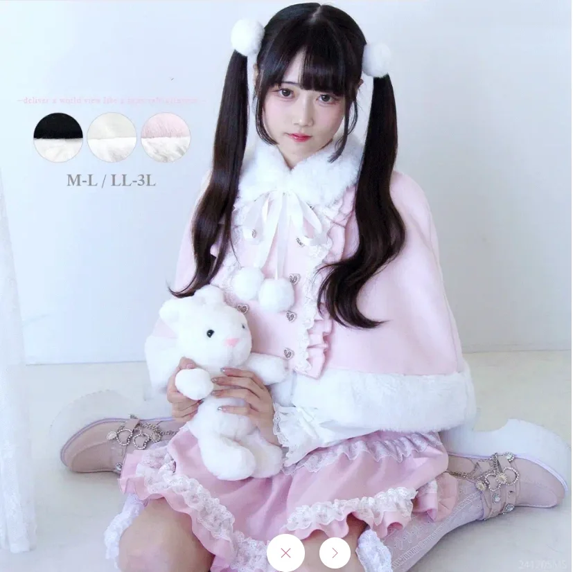 Japanese style Sweet Cute Lolita Plush Capes Lace Splicing Bow Love Buckle Double Breasted Kawaii Short Cloaks Jacket Winter