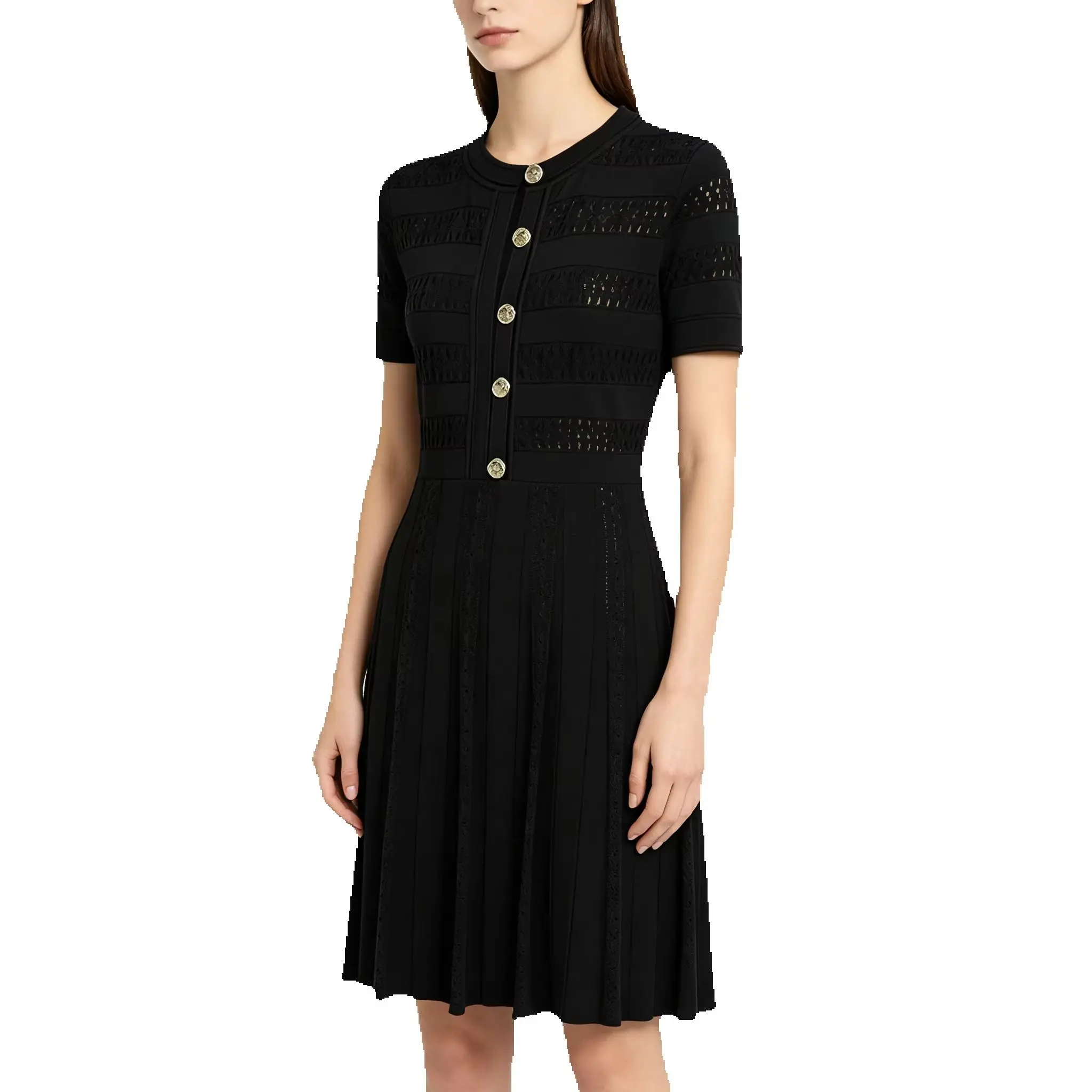 26141 Figurformendes Damen-Strickkleid Hochwertige Verarbeitung Rundhals Kurzarm Hochwertiges Sommer-Neukleid