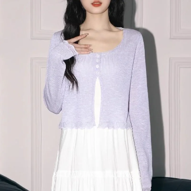 

Knitted Sweater Women Cardigans New Black Long Sleeve Sunscreen Sweaters Knit Sweater Cardigan Women Tops O-Neck Knitwears Q3471