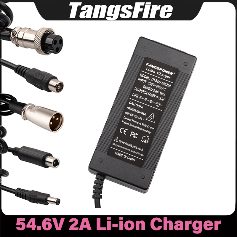 

54.6V 2A Lithium Battery Charger For 13Series 48V Li-ion Battery Pack Charger DC/XLR/GX16/GX12/RCA/IEC High Quality Connector