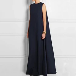 Yeezzi 2024 Nieuwe Vrouwelijke Effen Kleur V-Back Elegante Feestavond Lange Jurk Zomer Mouwloze Losse Casual Maxi Jurken voor Vrouwen