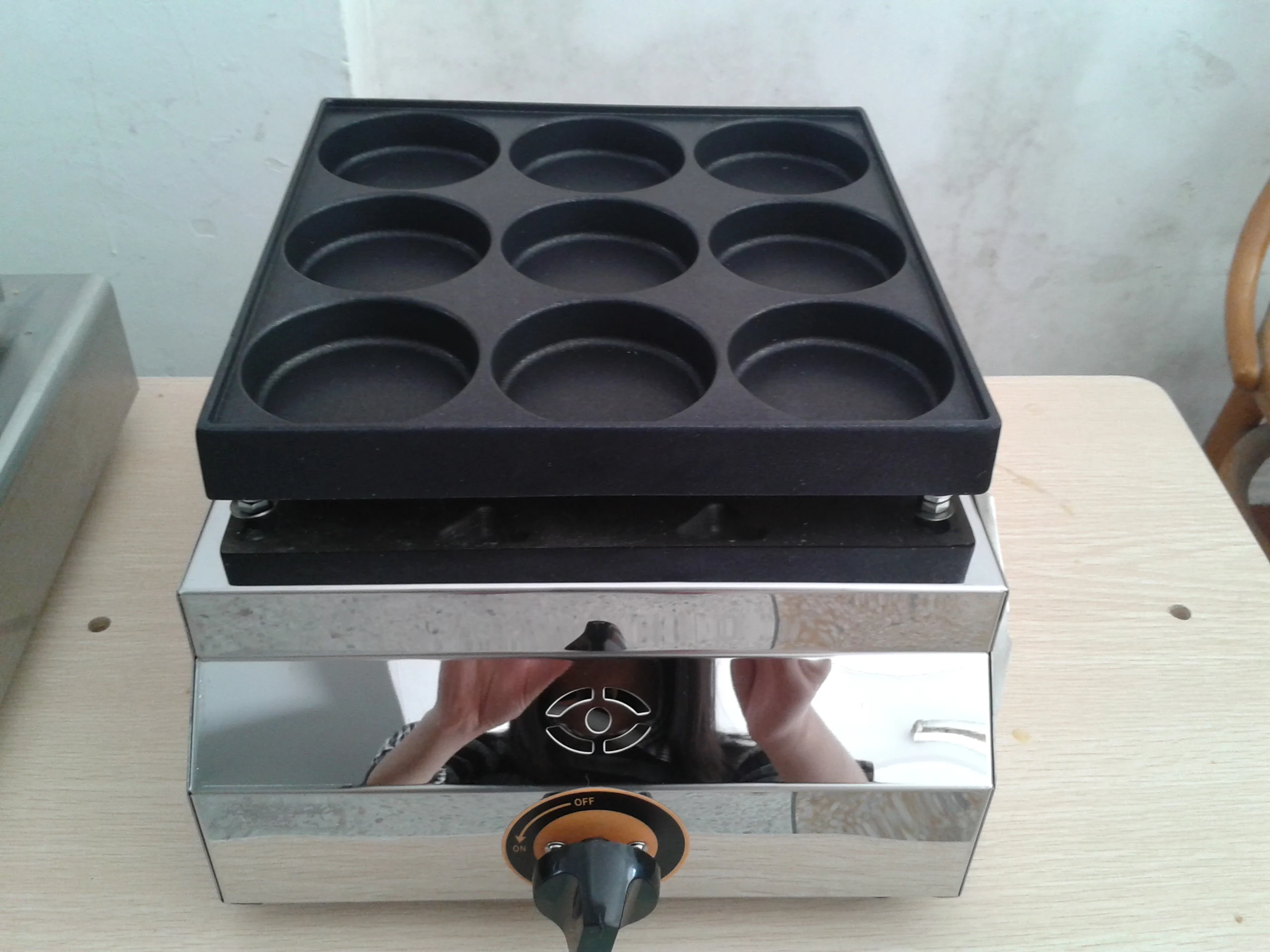 LPG Gas Type Pancake Machine, Red Bean Cake Maker, Chinese Hamburger Machine, 9 Holes, 80mm