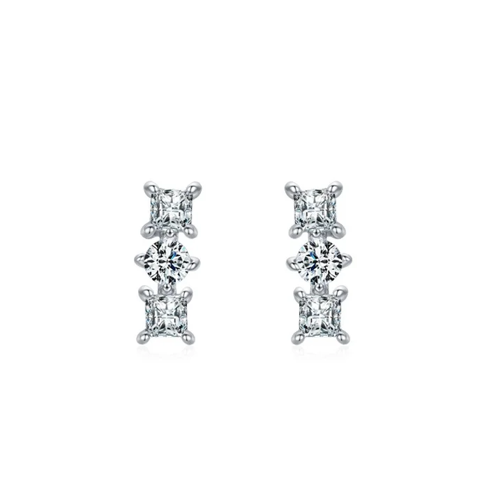 

S925 Sterling Silver Simple Women European American Diamond Earrings Fine Studs