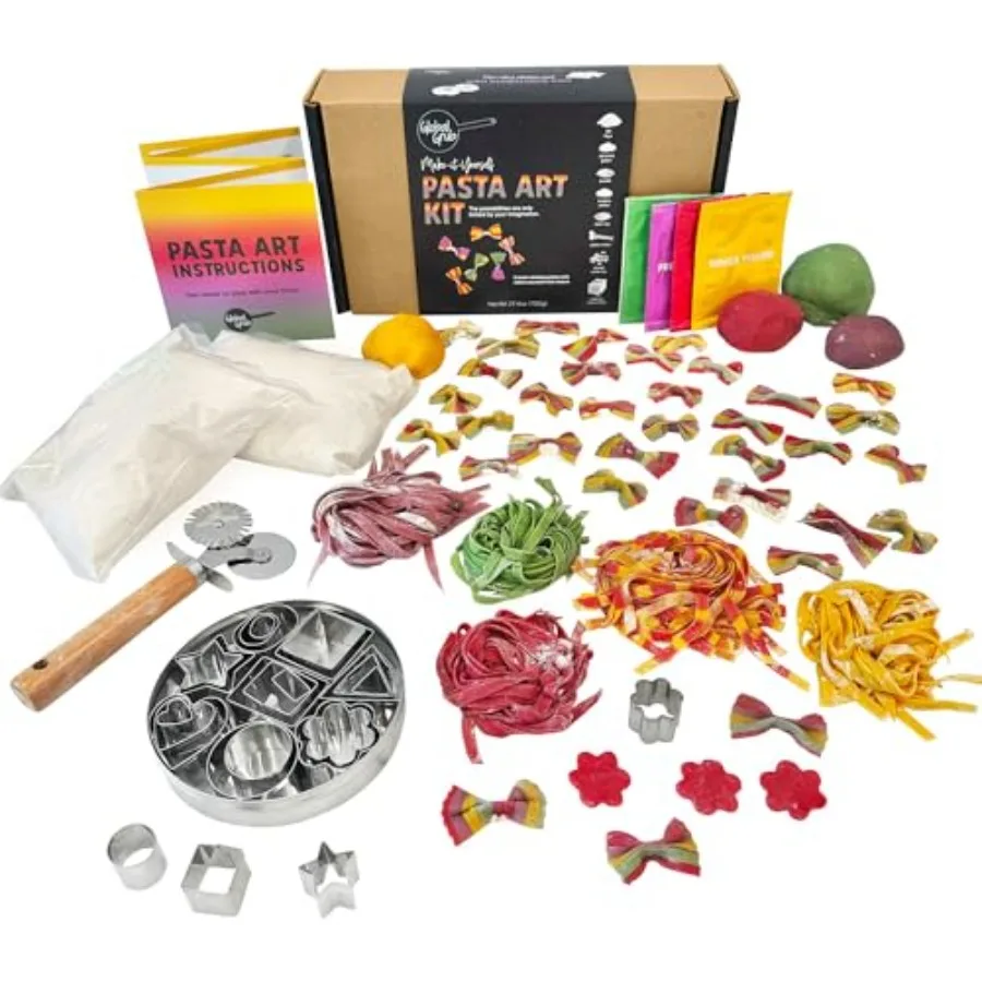 

Pasta Art DIY Kit for Adults Teens Create Homemade Colored Pasta-DIY Pasta Art Kit Includes Natural Food Colorings Pasta Cutter