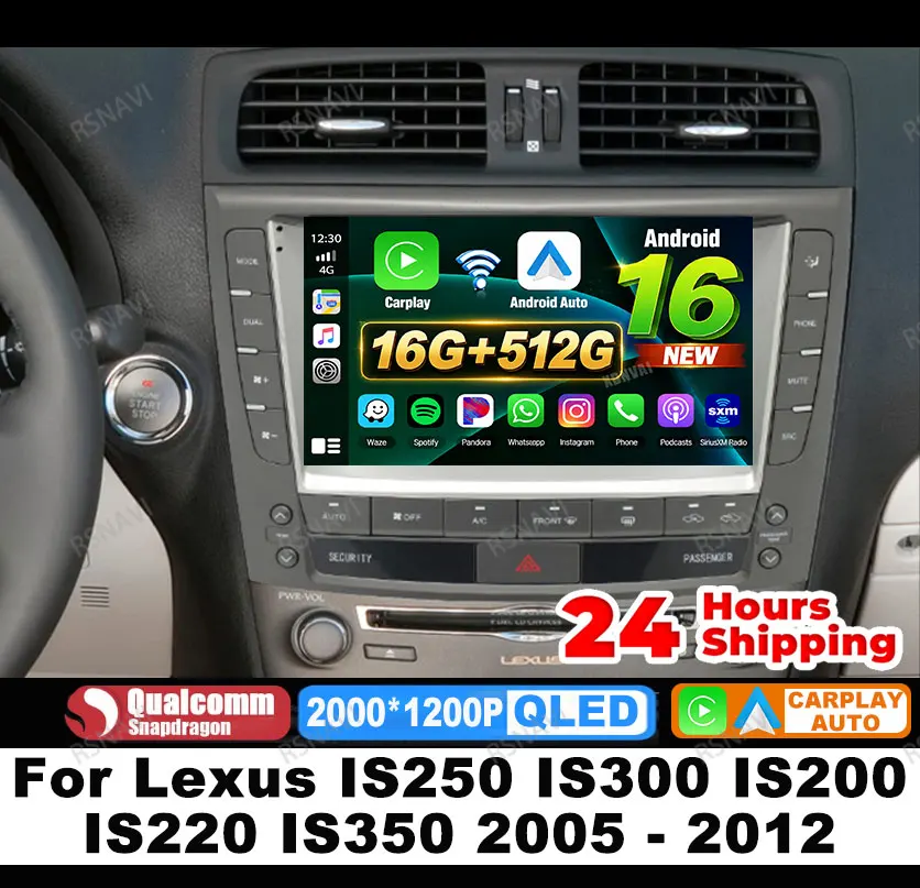 Rádio Automotivo Android 16 para Lexus IS250 IS300 IS200 IS220 IS350 2005 - 2012 4G LTE DVD Autoradio Vídeo Player Wireless Carplay Auto