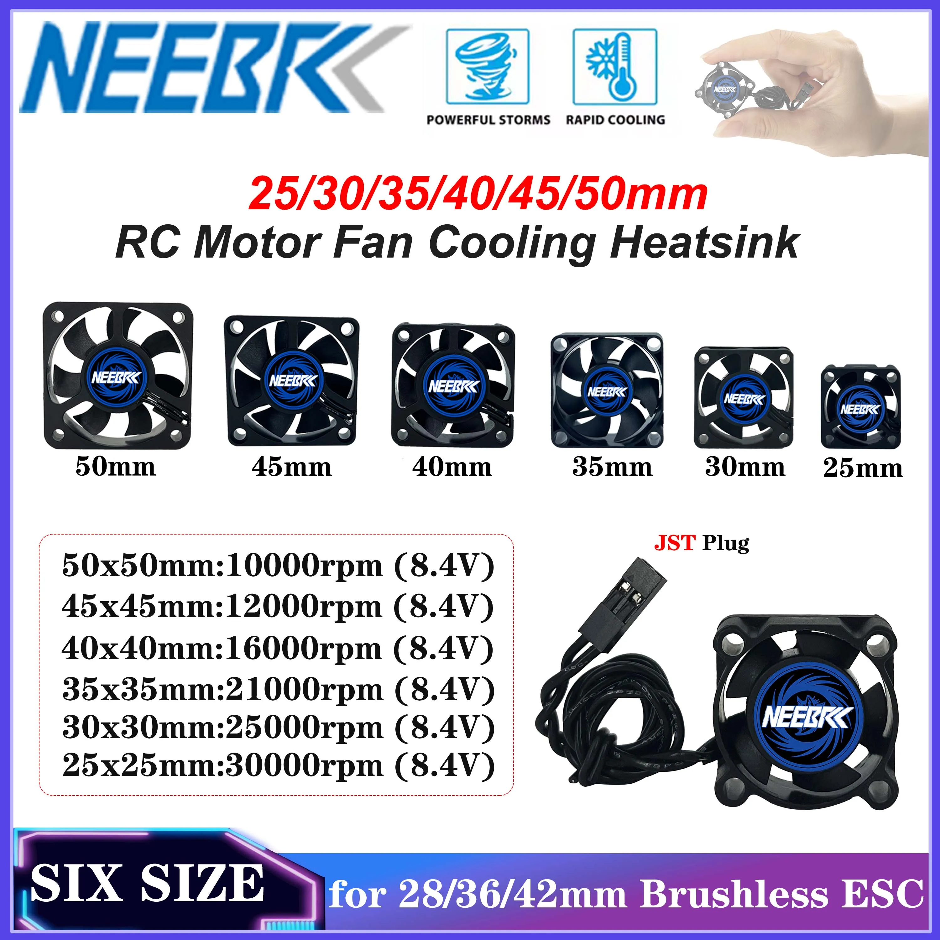 NEEBRC 25/30/35/40/45/50 مللي متر RC موتور مروحة التبريد عالية الرياح السريعة المبرد 10000-30000 دورة في الدقيقة 5 فولت-12 فولت JST التوصيل ل 28/36/42 مللي متر موتور ESC