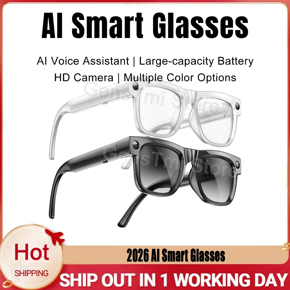 2026 AI Smart Glasses Built-in Camera Video Recording Real Time Multi-Language Translation Bluetooth Call Stereo Music Eyewear