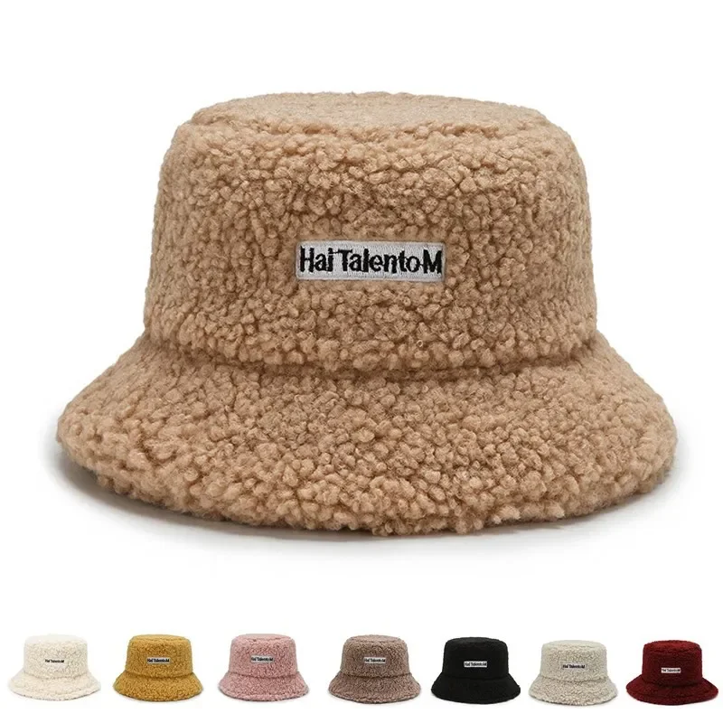 

Lambswool Unisex Letter Embroidered Bucket Hats For Women Men Winter Outdoor Sun Visor Panama Fisherman Cap Wholesale Chapeau