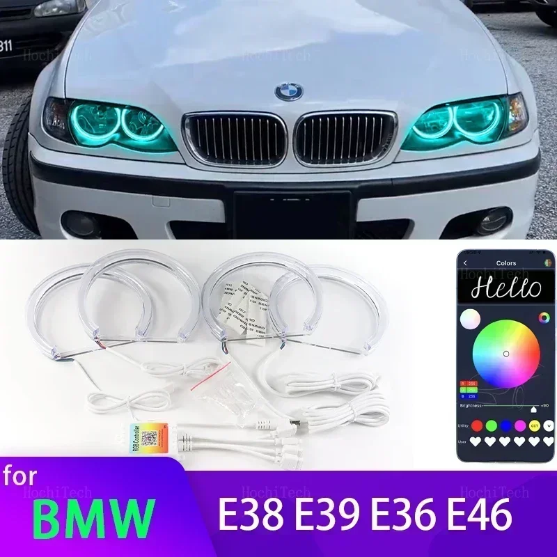 Crystal Multi Color APP LED Angel Eyes for BMW E46 M3 E38 E39 E36 Headlight Tuning DTM Style Rings DRL Daytime Light Retrofit