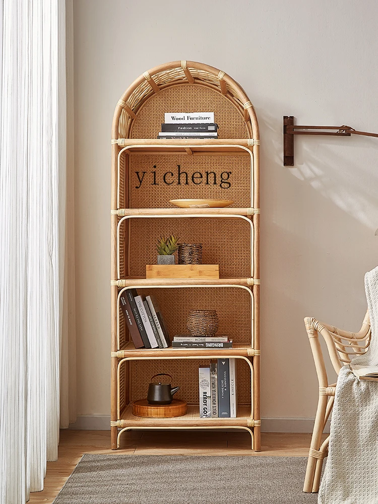 ZC real vine bookshelf rattan retro display cabinet modern simple creative living room storage bookshelf