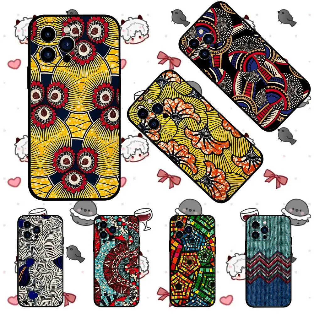 Afrikanische Mode-Stoff-Handyhülle für iPhone 17 16 15 14 13 12 11 X XR XS Plus Pro Max Mini – Weiche schwarze Schutzhülle