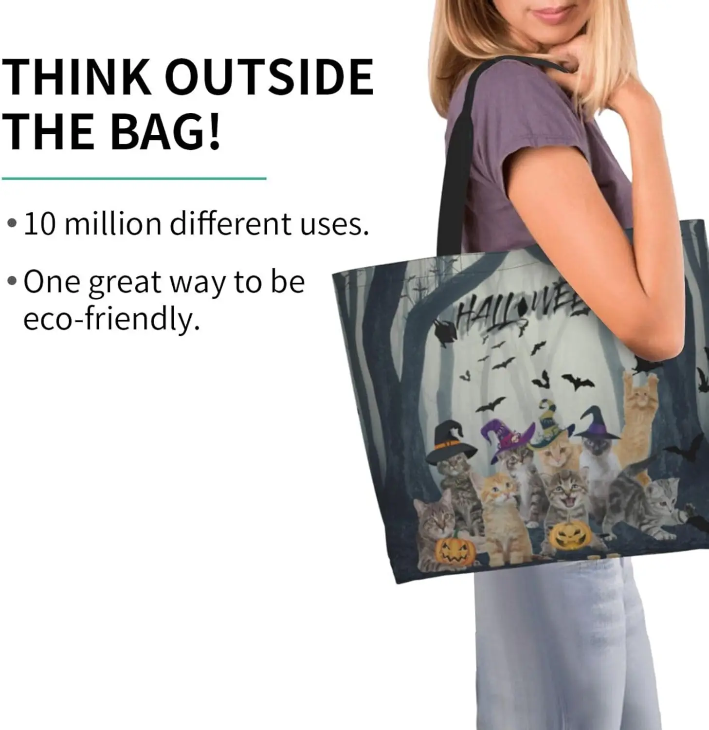 حقيبة حمل قماشية للهالوين السعيدة، حقيبة كتف للهالوين، حقائب بقالة كاجوال للخروج