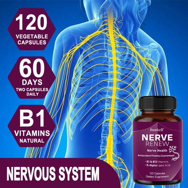 Nerve Support Capsules with D B6 Alpha Lipoic Acid, Nutrition for Nervous System Repair Joint Bone & Peripheral Nerve Wellness